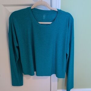 Beyond Yoga Teal Long Sleeve T-Shirt: Open Back